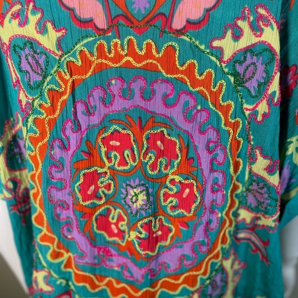 Gold & Silver Paris Dress Sz TU/OS Floral Boho Embroidered Beaded Caftan India - Picture 14 of 16